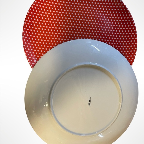 Fritz and Floyd Red Polka‎ Dot Dinner Plate Set 10.5 inches set of 2 - Picture 2 of 3